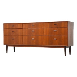 Large 1950s Danish Mid-Century Modern Teak 9-Drawer Lowboy Dresser – 72" For Sale