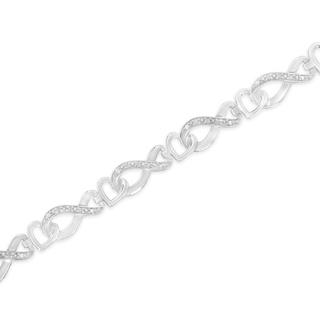 Early 21st Century .925 Sterling Silver 1/5 Cttw Diamond 7 Infinity Heart Tennis Bracelet (H-I Color, I2-I3 Clarity) For Sale - Image 5 of 7