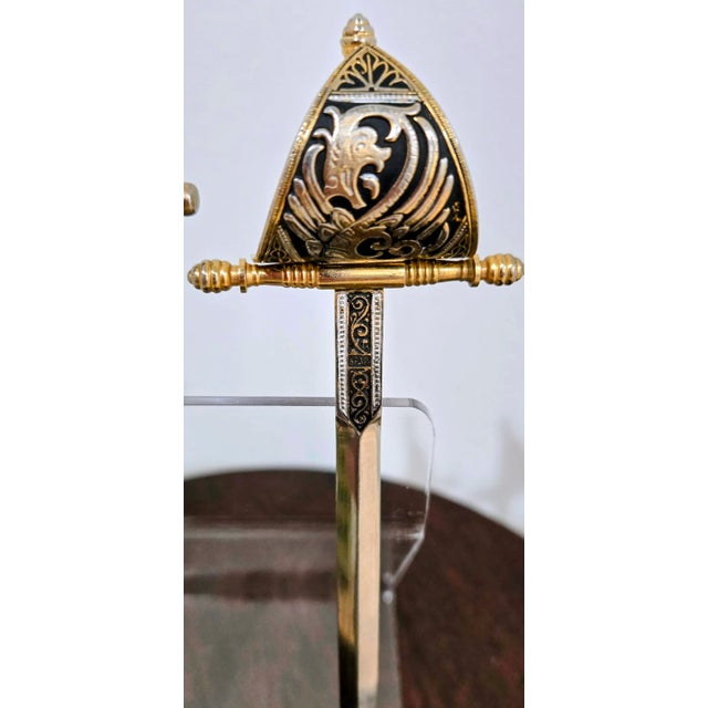 Brass Mid 20th Century Pair of Damascened Steel Letter Openers From Toledo, Spain For Sale - Image 8 of 10