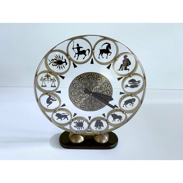 Gold Vintage Zodiac Theme Desktop Clock, 1950s For Sale - Image 8 of 18