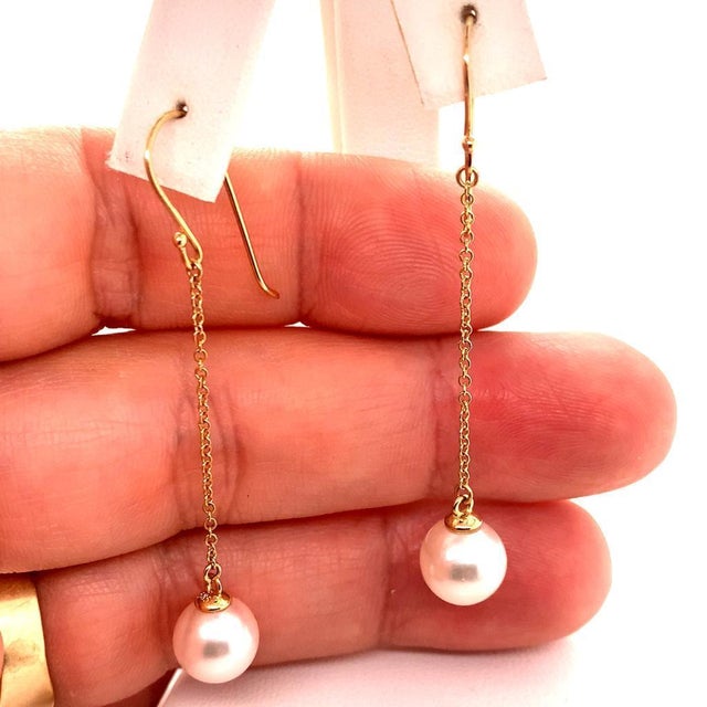 Traditional Akoya Pearl Earrings 14 Karat Yellow Gold Certified For Sale - Image 3 of 18