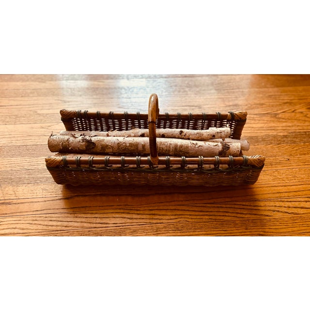 Wood 1960s Vintage Large Wicker Flower Gathering Basket Natural Bamboo Handle For Sale - Image 7 of 7