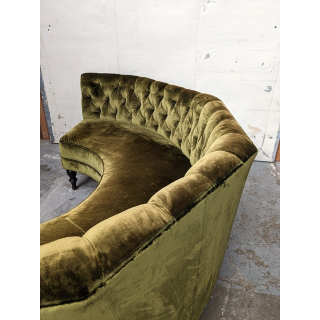 Custom Green Velvet Tufted Banquette For Sale - Image 4 of 11