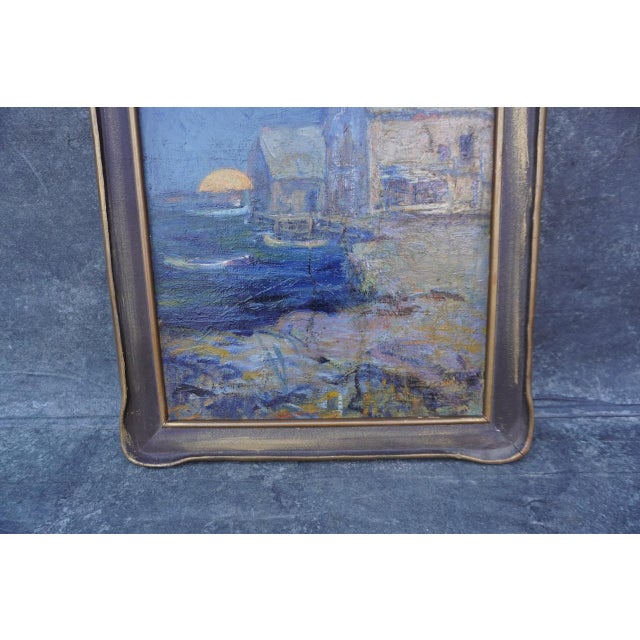 Impressionist Lucy Scott Bower (1864-1934) Moonlit Harbor Oil on Board For Sale - Image 3 of 13