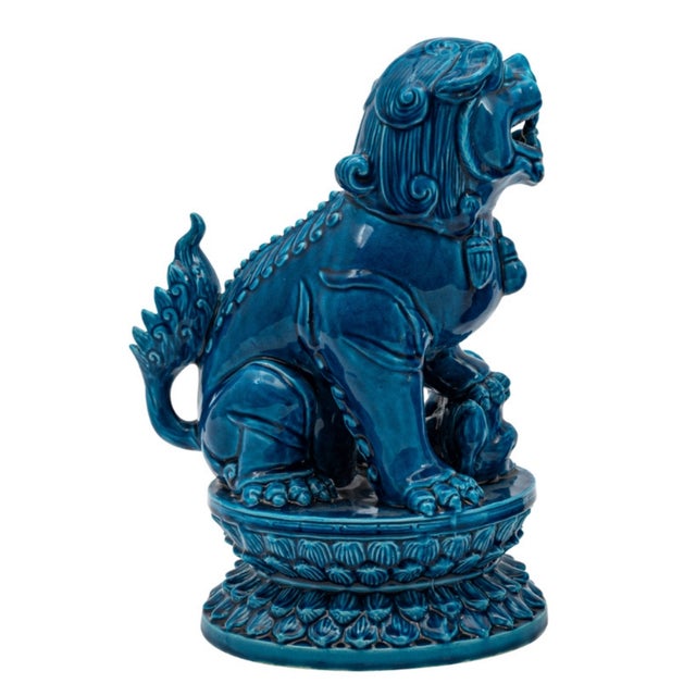 Neoclassical Giselle Azure Guardian Foo Dogs- Set of 2 For Sale - Image 3 of 7
