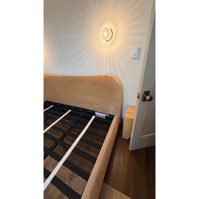 Safaveih Gold Velvet Upholstered Bed King Bed For Sale - Image 10 of 12