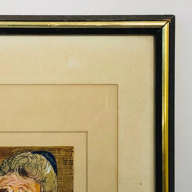 1970s Original Pen and Ink Framed Rabbi Portrait For Sale In Los Angeles - Image 6 of 10