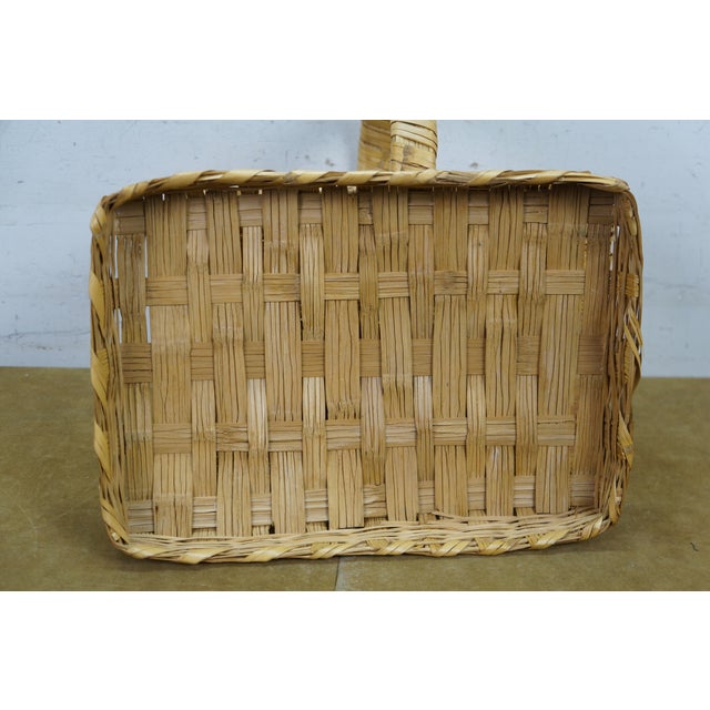 Vintage Woven Wicker Rattan Country Farmhouse Lidded Storage Basket 14" For Sale - Image 11 of 14
