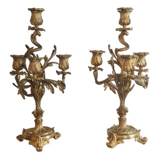 Antique Louis XV Candleholders in Gilt Bronze, Set of 2 For Sale
