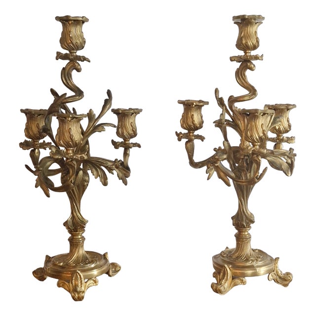 Antique Louis XV Candleholders in Gilt Bronze, Set of 2 For Sale