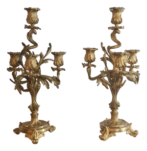 Antique Louis XV Candleholders in Gilt Bronze, Set of 2