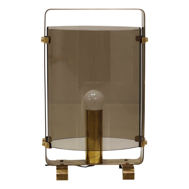 Model L477RR Table or Floor Lamp in Curved Glass and Brass by Max Ingrand for Fontana Arte, Italy, 1960s For Sale