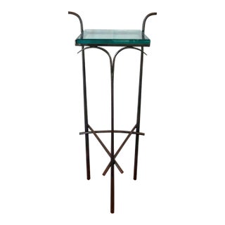 Late 20th Century Unique Tall Hand Forged Iron Pedestal With Glass Top For Sale