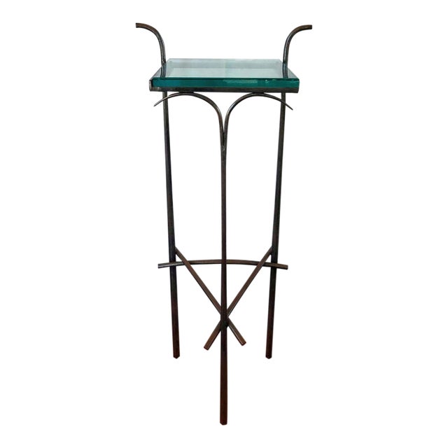 Late 20th Century Unique Tall Hand Forged Iron Pedestal With Glass Top For Sale