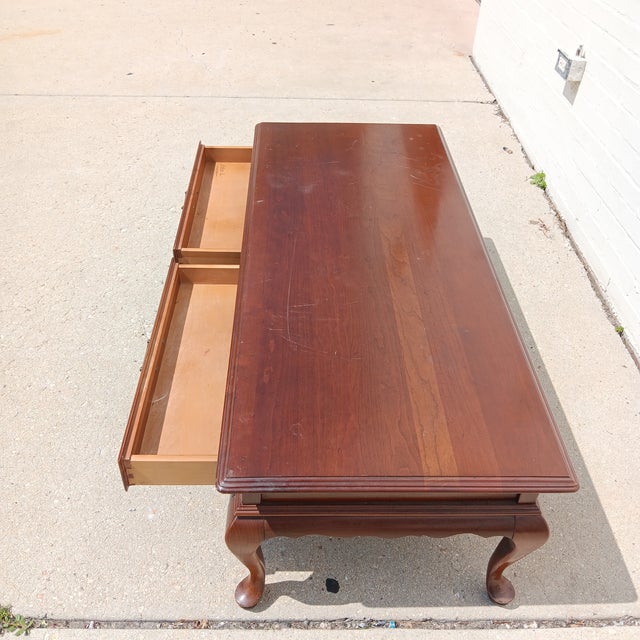Vintage French Country Ethan Allen Cherry Finish Coffee Table With Cabriole Legs For Sale In Chicago - Image 6 of 14