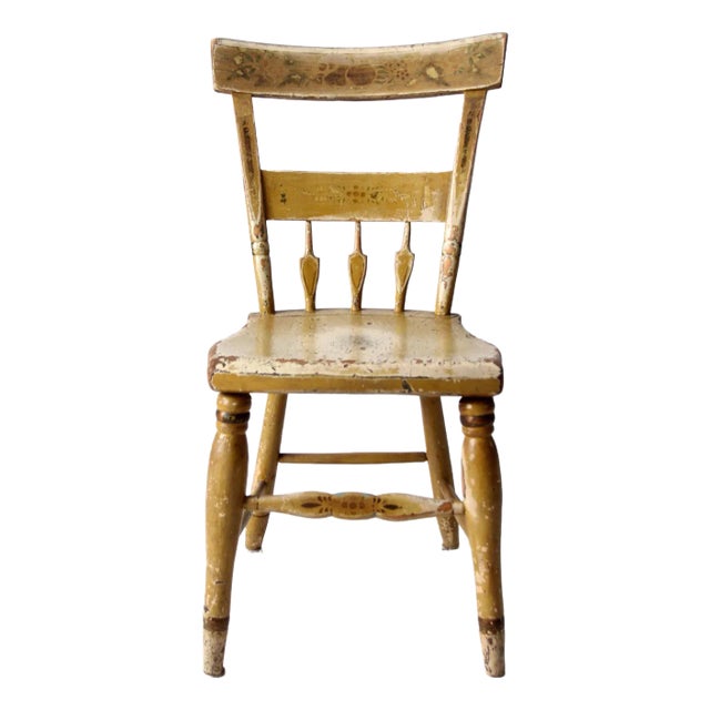 Antique Hand Painted Primitive Side Chair For Sale