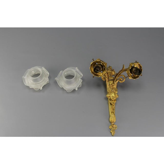 French Neoclassical Style Bronze and White Frosted Glass Two-Arm Sconce, 1890s For Sale - Image 14 of 18