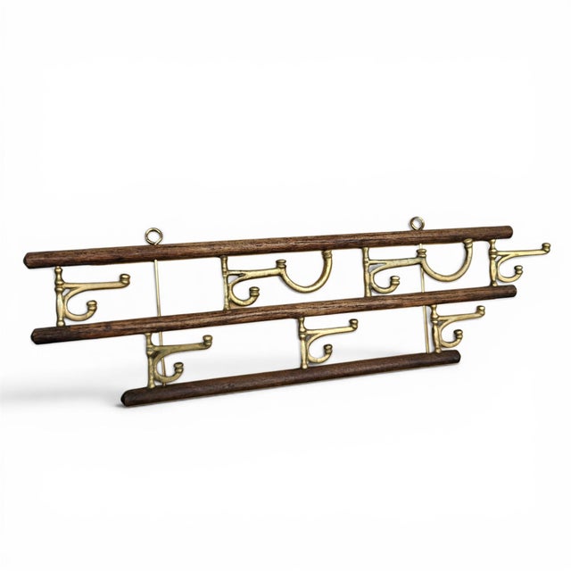 Antique French Brass and Oak Expandable Bistro Coat Rack For Sale - Image 12 of 12