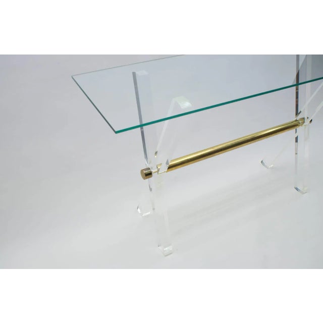 1960s Hollywood Regency Acrylic Glass, Glass, and Brass Console Table, 1960s For Sale - Image 5 of 13