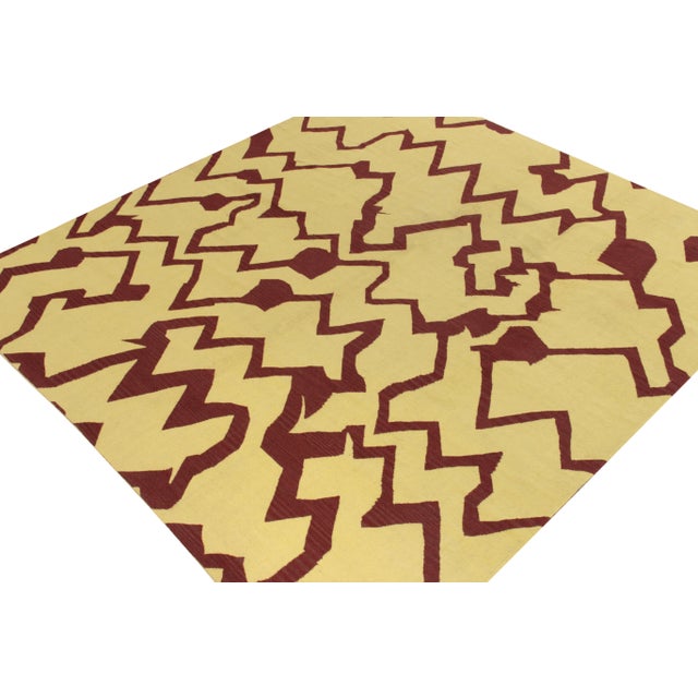 Modern Contemporary Dhurrie Flatweave, Yellow, Maroon Geometric Pattern by Rug & Kilim For Sale - Image 3 of 5
