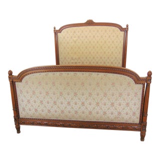 French Louis XVI Style Carved Walnut Queen Wide Bed For Sale