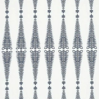 Schumacher Fern Tree Fabric in Navy & White For Sale