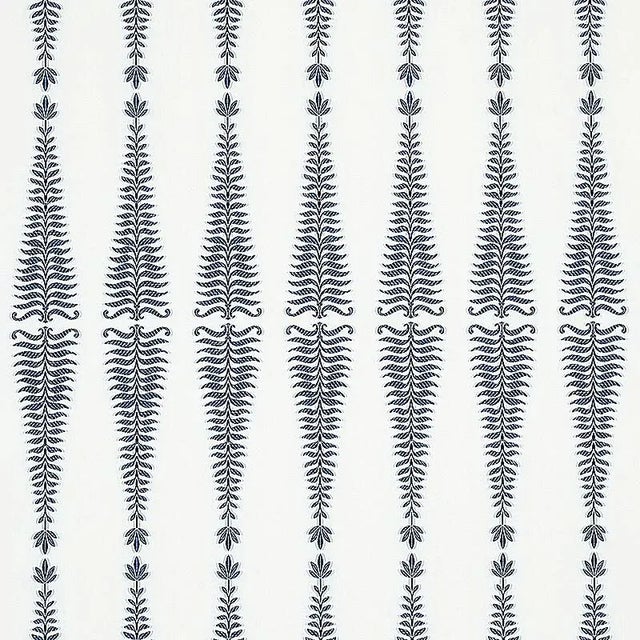 Schumacher Fern Tree Fabric in Navy & White For Sale