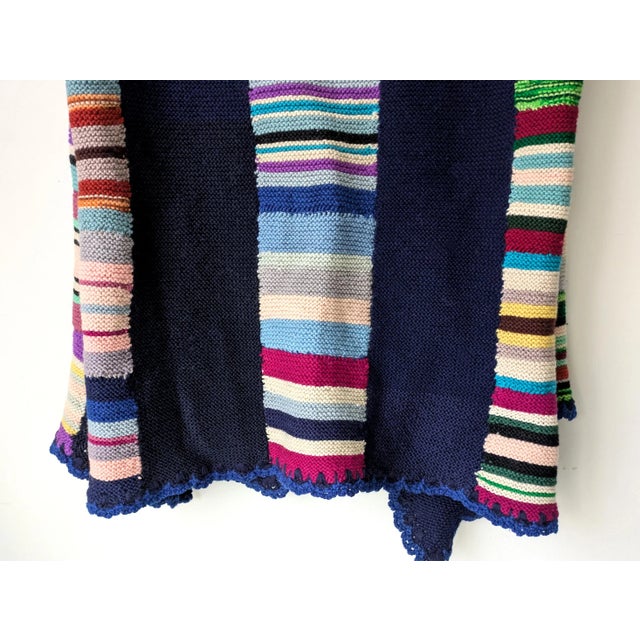 Vintage Handmade 100% Wool Colorful Striped Throw Blanket For Sale - Image 4 of 7