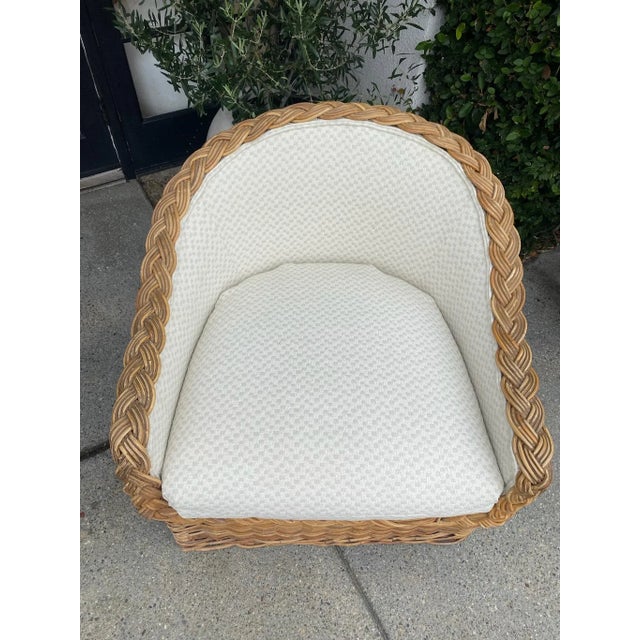 Mid 20th Century Wicker Occasional Chair With Ottoman For Sale In Los Angeles - Image 6 of 12