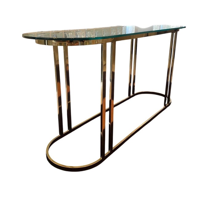 1970s 1970s Hollywood Regency Elliptical Brass Console Table For Sale - Image 5 of 11