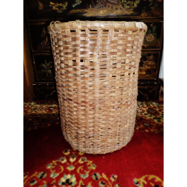 Mid 19th Century Antique Tall Splint Oak Woven Cane Gathering Basket For Sale - Image 5 of 10