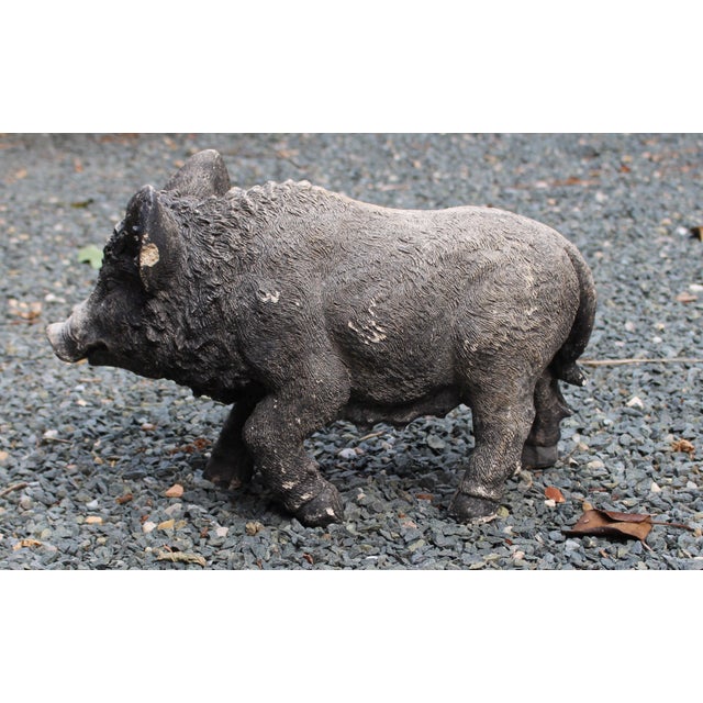 Mid-20th century cast stone razorback boar garden figure, English. Wonderfully cast & modelled. Very heavy. A good deal of...