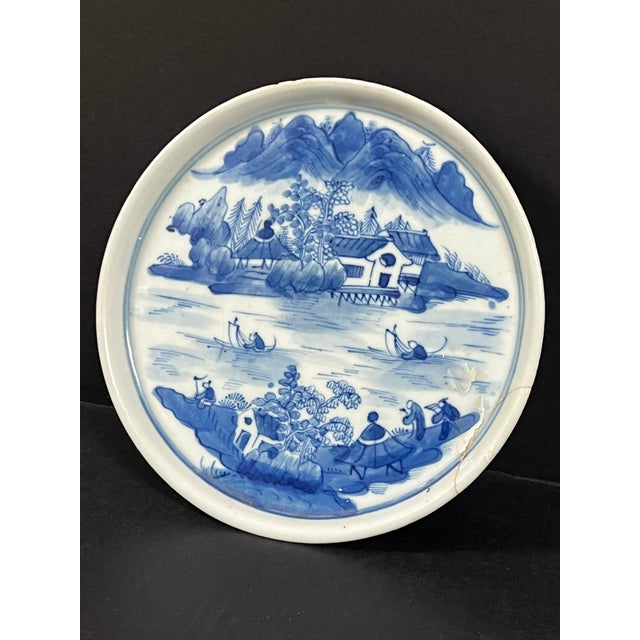 Asian Antique Chinse Art Porcelain Blue and White Plate For Sale - Image 3 of 11