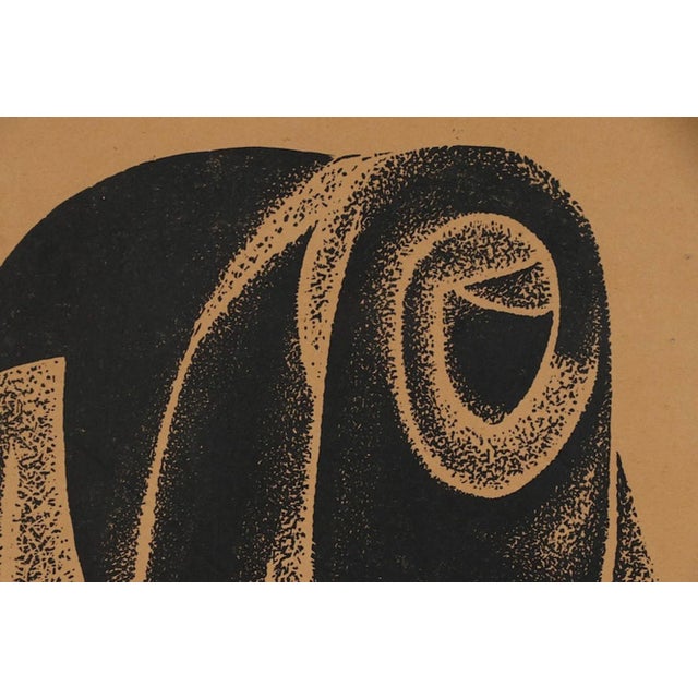 Mid-Century Modern Original Mid 20th C. Framed Elephant Folio El Hussein Fawzi Ltd. Edition Abstract Figural Lithograph - "Filling Jar on the Nile" For Sale - Image 3 of 9