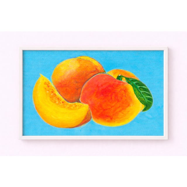 Contemporary Original Peach Painting – Contemporary Still Life, Small Colorful Kitchen Wall Art, Pink Yellow Fruit Artwork, Modern Interior Decor For Sale - Image 3 of 3