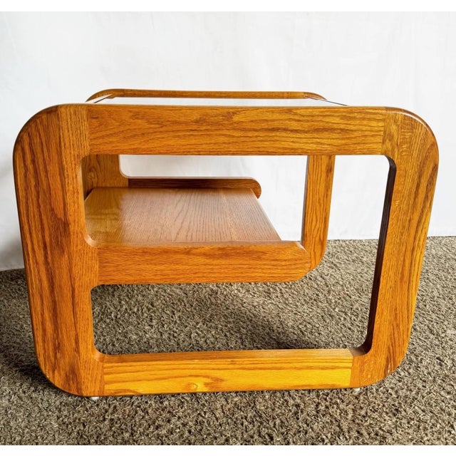 Mid Century Modern Oak Side Tables With Smoked Glass Top by Lou Hodges - A Pair For Sale - Image 12 of 12