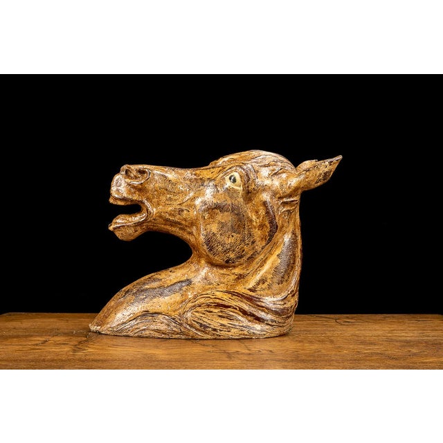 Folk Art Mid 20th Century Hand Painted Horse Head Sculpture For Sale - Image 3 of 4