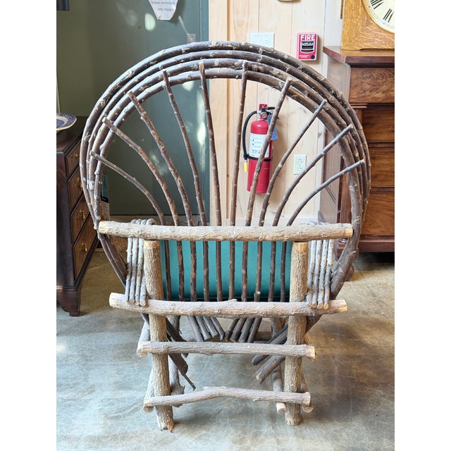Vintage Rustic Bentwood Twig Hoop Back Armchair With Green Cushion For Sale - Image 4 of 9