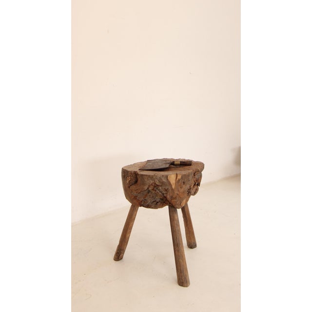 Primitive Wabi Sabi Wooden Chopping Block Side Table, Early 20th Century For Sale - Image 6 of 18