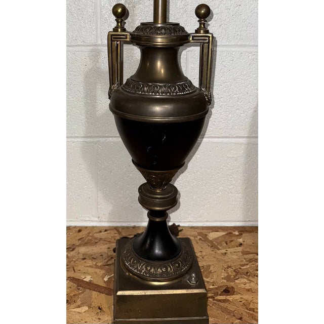 French Provincial 1970s Stieffel Lamp Company Heavy Brass Monumental Trophy Style Lamp For Sale - Image 3 of 4