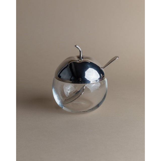Vintage Glass Jar with Silver-Plated Apple-Shaped Lid and Spoon, England, 1950s, Set of 2 For Sale - Image 10 of 11