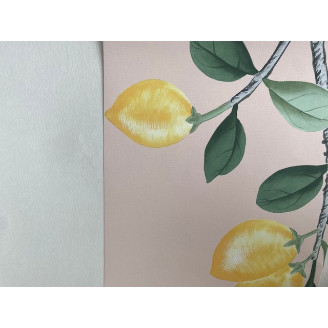 Chinoiserie 36"* H100"/Panel, Chinoiserie Light Pink Lemon Garden & Butterflies Wallpaper Panels, Scenic Wallpaper Panels For Sale - Image 3 of 5