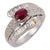 Vintage Ruby Diamond 18k White Gold Bypass Ring, Size 6.5 For Sale
