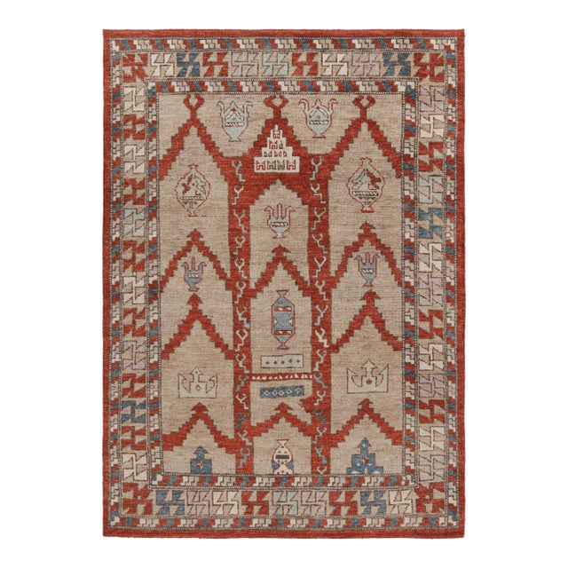 Rug & Kilim’s Tribal Rug in Red and Beige-Brown All Over Geometric Pattern For Sale