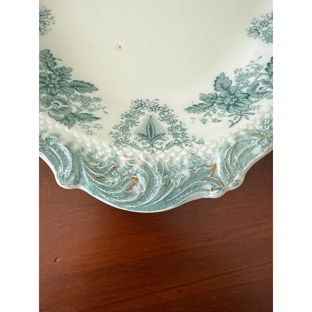 Antique English Green and White Oval Serving Platter For Sale - Image 9 of 15