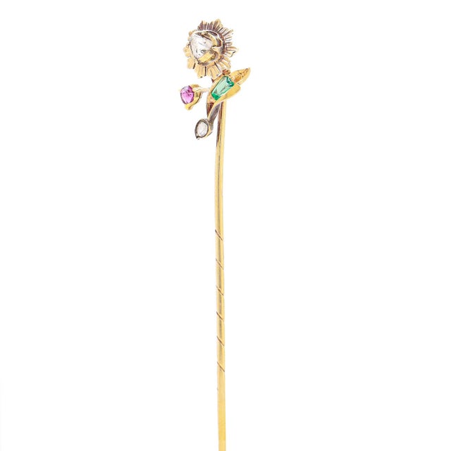 Antique 14k Gold and Multi-Gemstone Stickpin For Sale In Philadelphia - Image 6 of 12