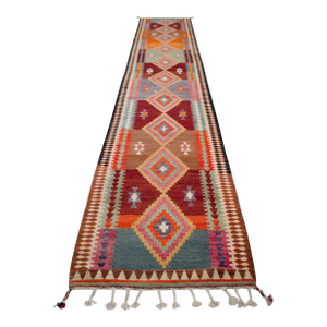 Hand Woven Turkish Runner Rug Kilim Extra Long Hallway Decor Stair Runner - 3′1″ × 17′10″
