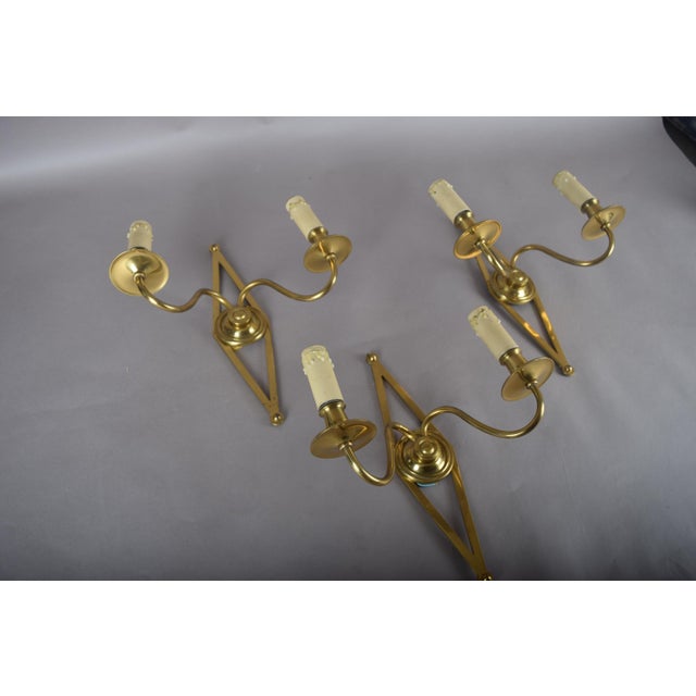 French Brass Wall Sconces with Diamond Backplates, 1960s, Set of 3 For Sale - Image 12 of 18