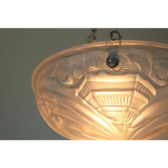 Silver Antique French Art Deco Pendant Light by Henry Mouynet, 1930 For Sale - Image 8 of 16