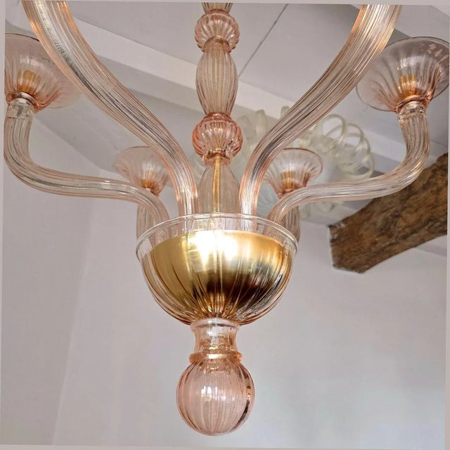 1970s Pink Neoclassical Murano Glass Chandelier For Sale In Dallas - Image 6 of 9